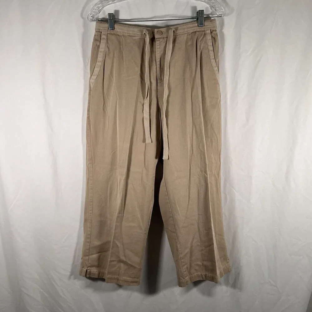 Coldwater Creek Pants Womens Medium Tan Drawstring Pockets Button Zip